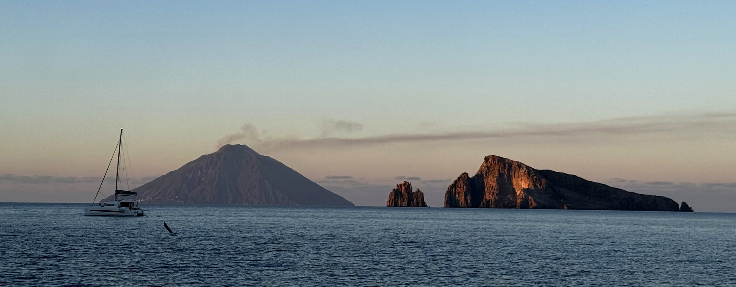 Stromboli at dusk, seen from the water